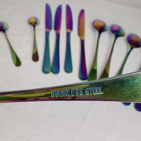 14 Pieces Byram Pattern Flatware Cambridge Rainbow Mirror Titanium Plated - Picture 6 of 6